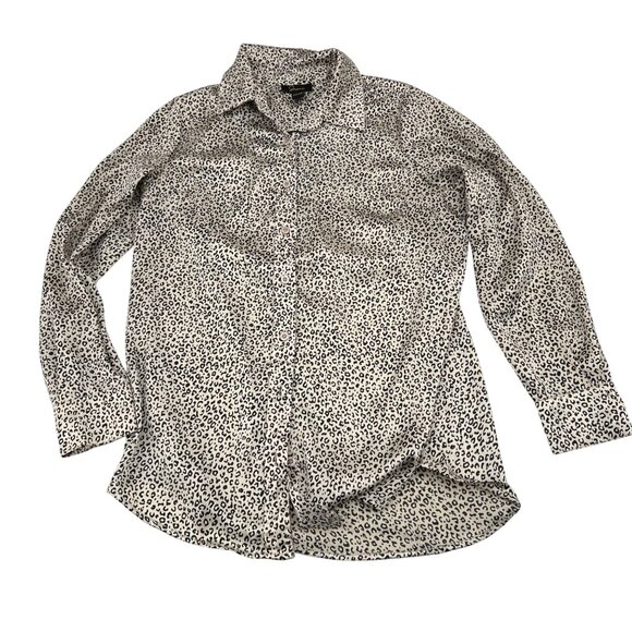 Japna Women's Leopard Print Button-Up Shirt size Medium Long Sleeve Black White - Picture 1 of 6